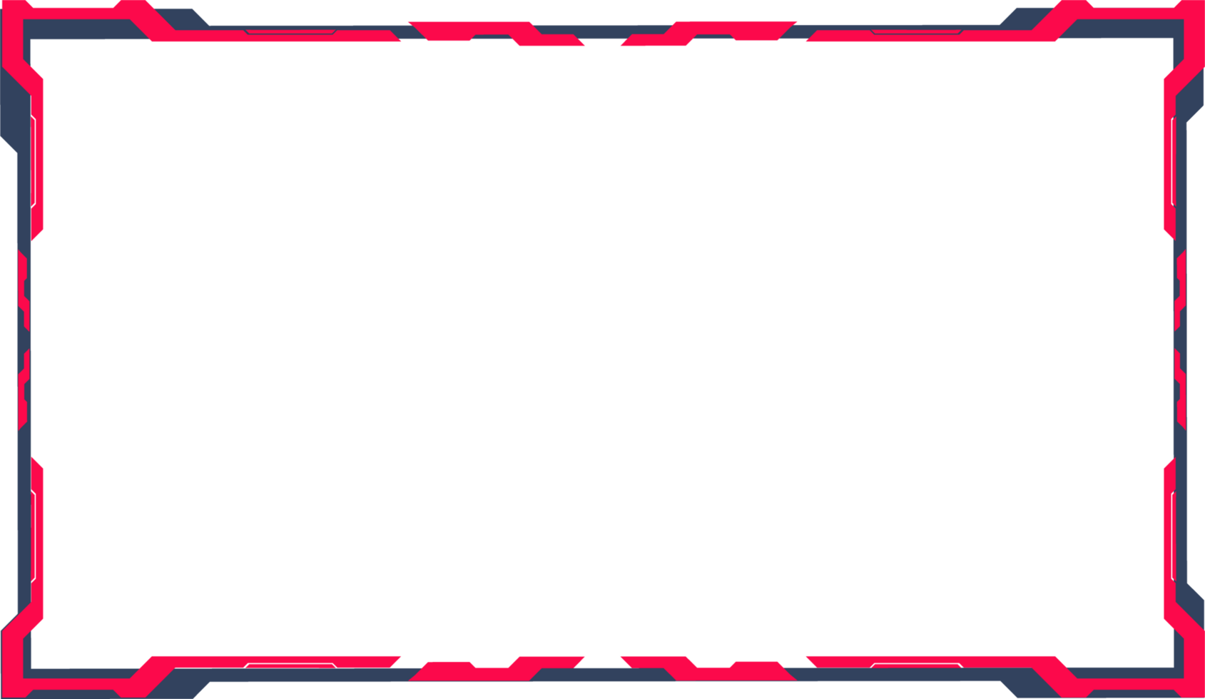 Live gaming broadcast frame with digital shapes for gamers. Dark streaming overlay panel design with red color borders. Futuristic gaming screen design png for online streamers.