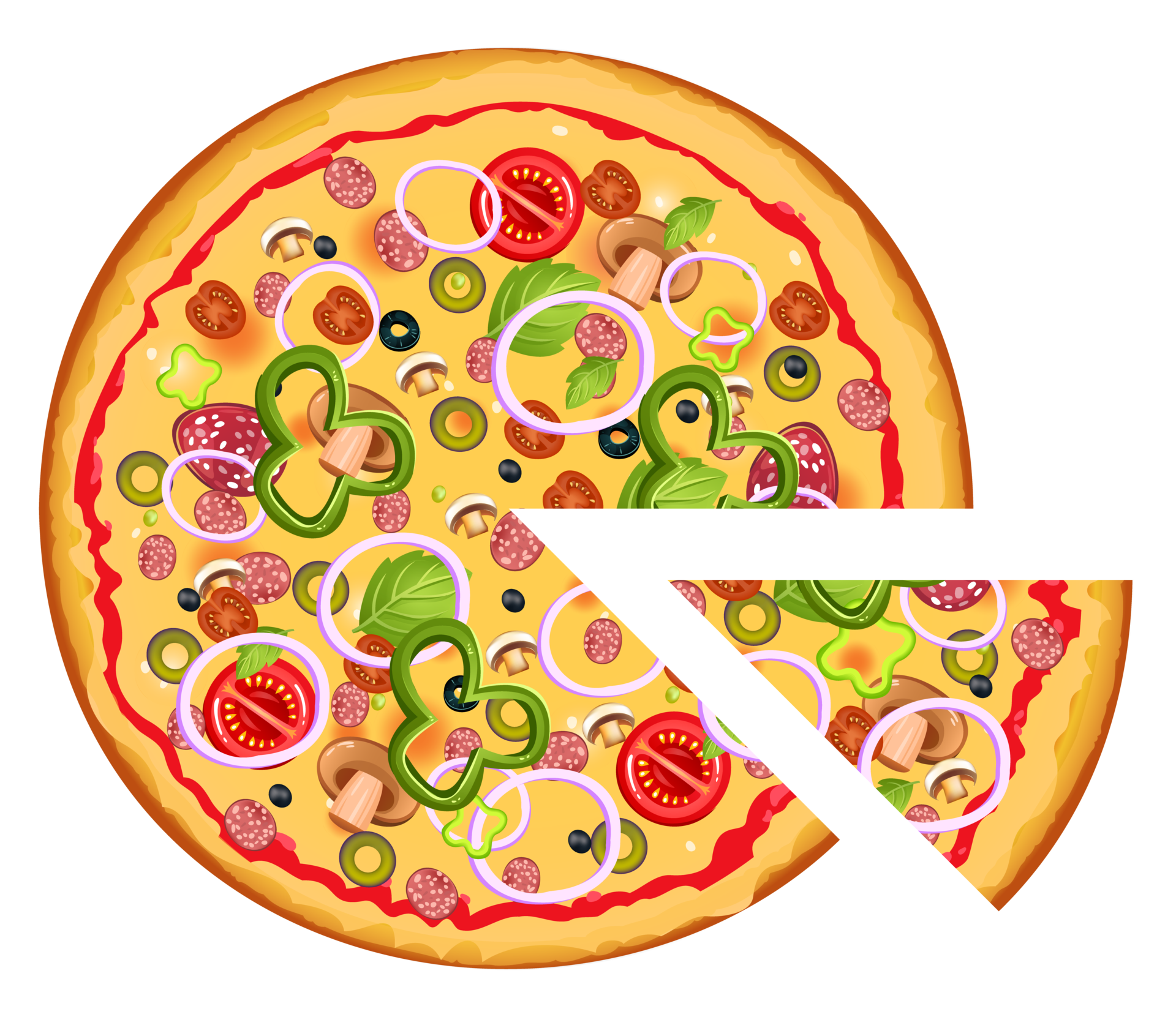 Pizza slices on a table. Delicious pizza with different kinds of