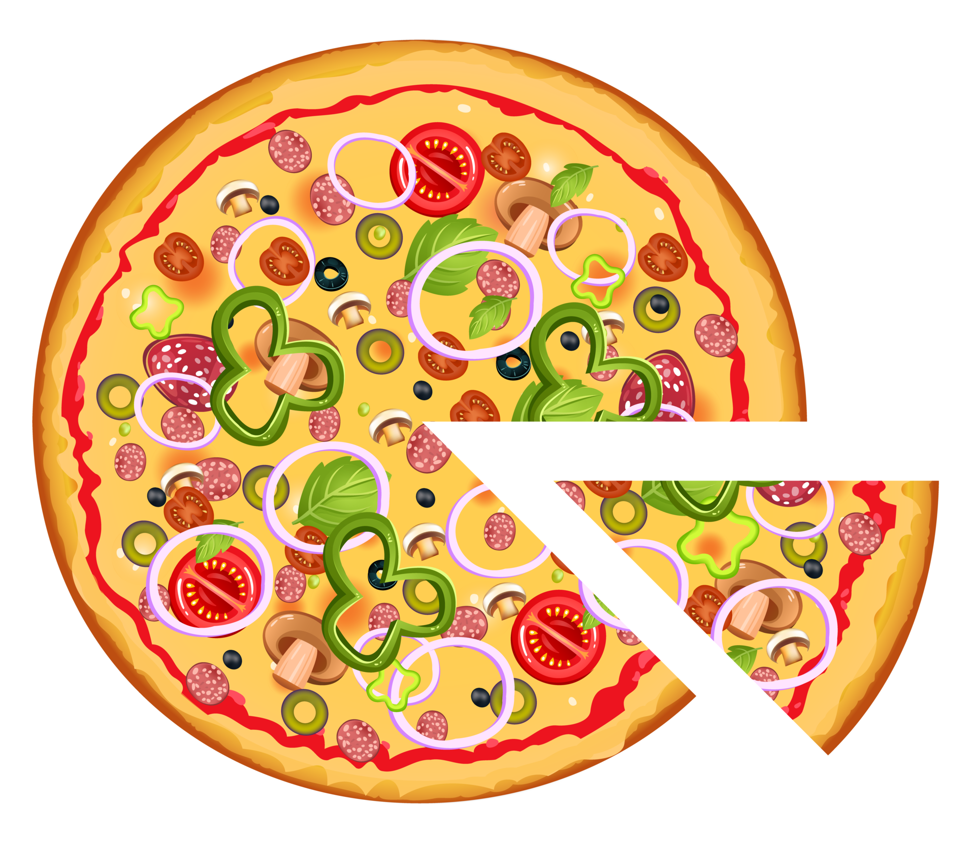 Pizza slices on a table. Delicious pizza with different kinds of