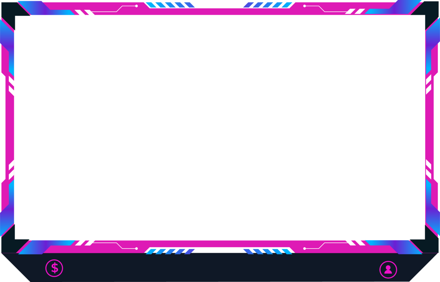 Girly screen overlay png with pink and dark colors. Gaming screen panel design with abstract shapes for the broadcast system. Digital streaming overlay panel with girly color light effects.