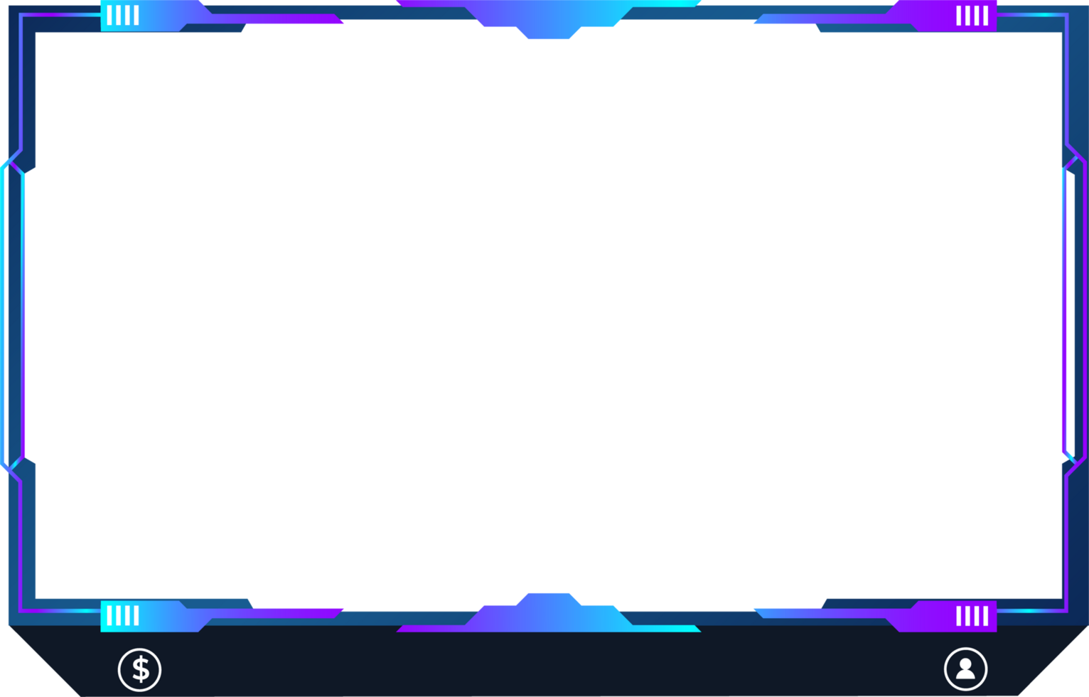 Futuristic live streaming button png with blue color. Broadcast screen overlay design with digital abstract shapes. Live online gaming overlay and streaming icon png with buttons.