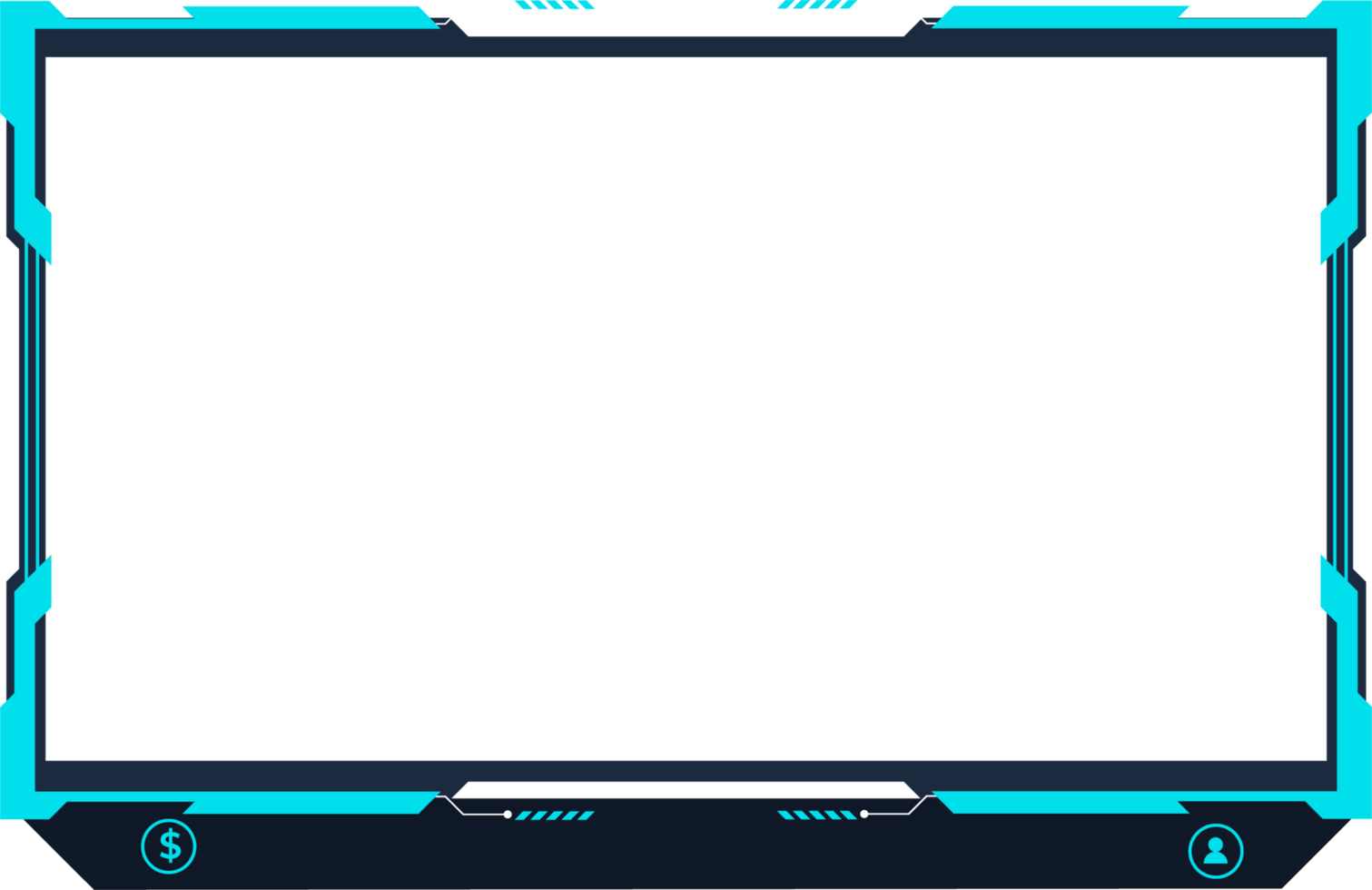 Online streaming overlay and screen interface decoration. Live gaming overlay png for gamers with abstract shapes. Broadcast screen panel design with futuristic shiny blue color.
