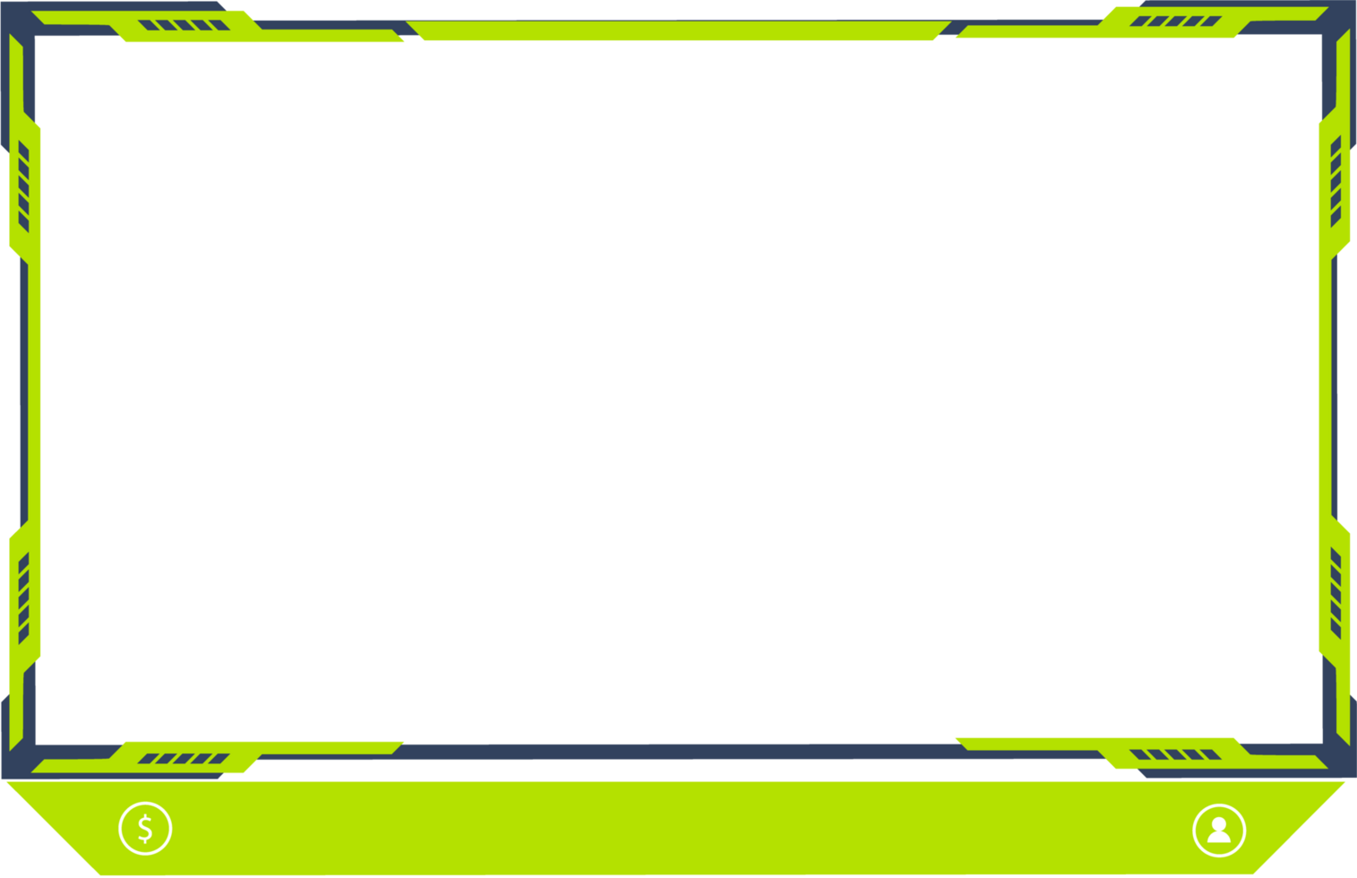 Live streaming overlay png for online gamers. Online gaming frame png with green color. Futuristic screen border design with an offline screen. Live broadcast screen decoration with buttons.