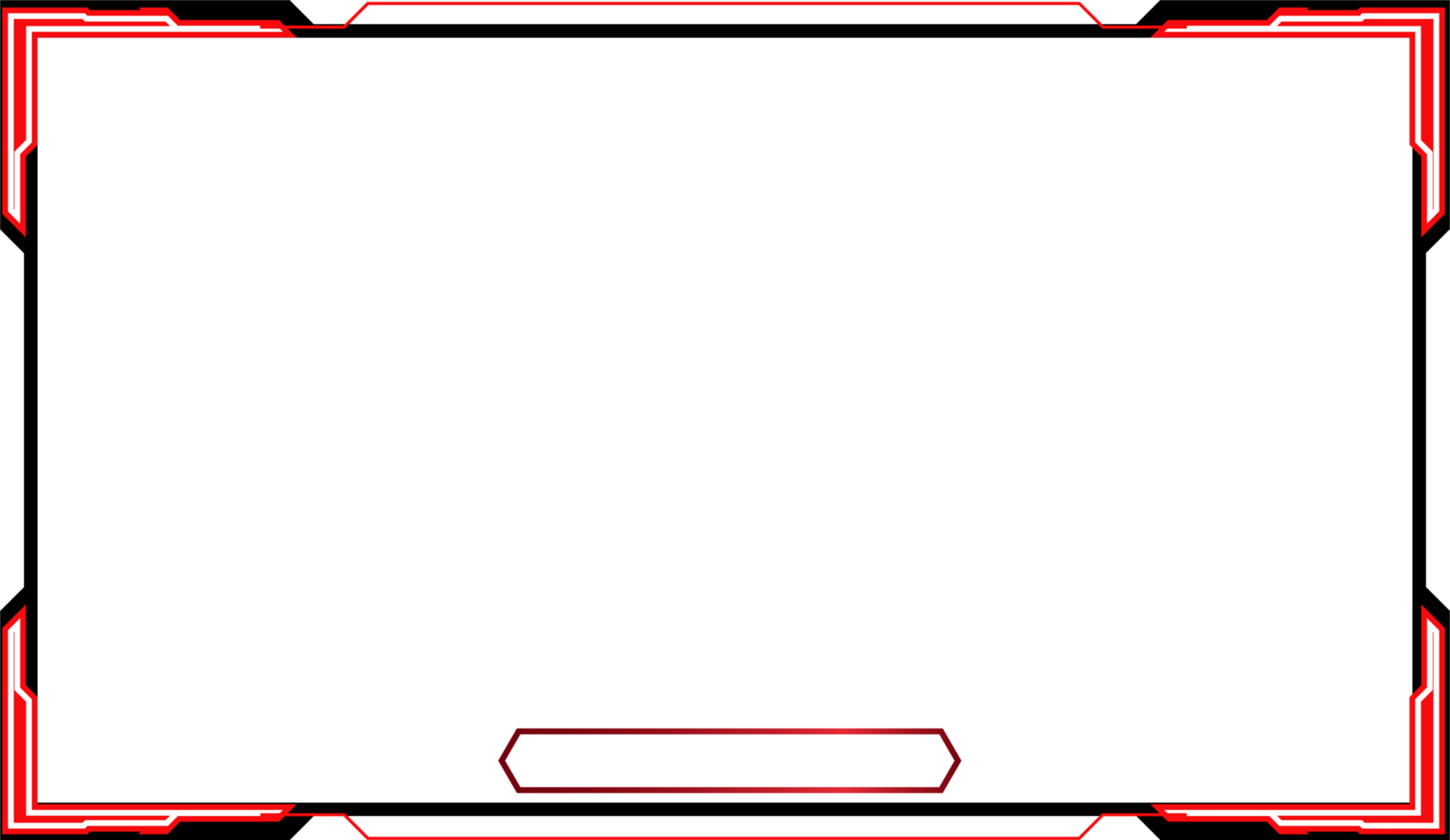 Futuristic neon display frame design with red and white colors. Creative gaming screen interface decoration with online buttons and screens. Live streaming overlay png with neon light effect.