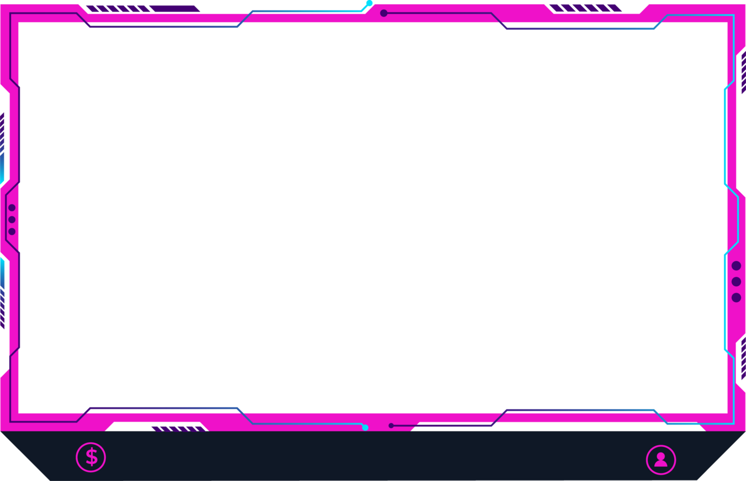 Girly gaming overlay decoration for online streamers. Modern game frame design with pink and dark colors. Futuristic live streaming overlay and broadcast screen panel png for girl gamers.