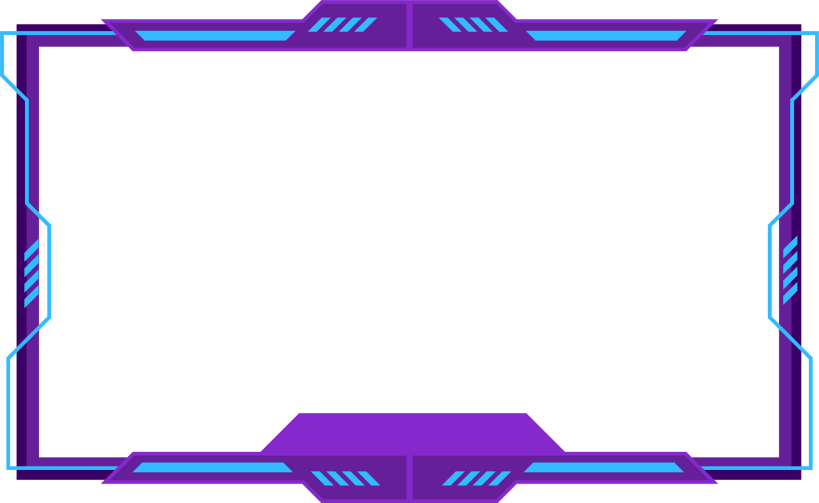Online game streaming overlay png for live gamers. Modern offline gaming frame design with colorful buttons. Purple and cyan color live stream screen overlay. Futuristic gaming screen panel png.
