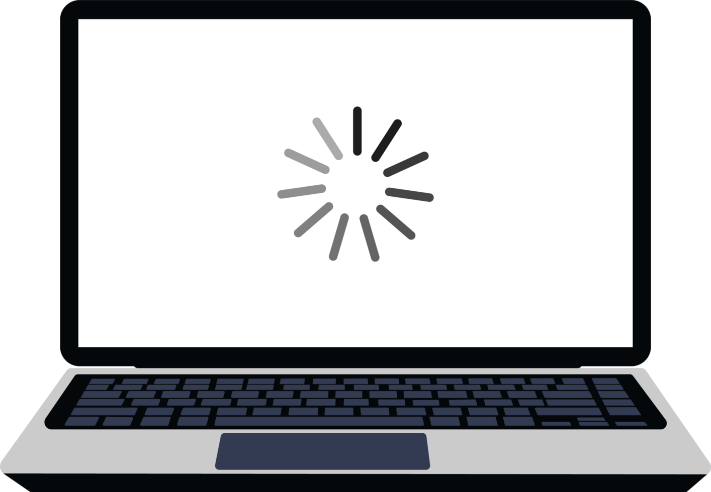 chargement écran sur une portable. Vide portable écran chargement. portable illustration avec une chargement écran et foncé clavier. png