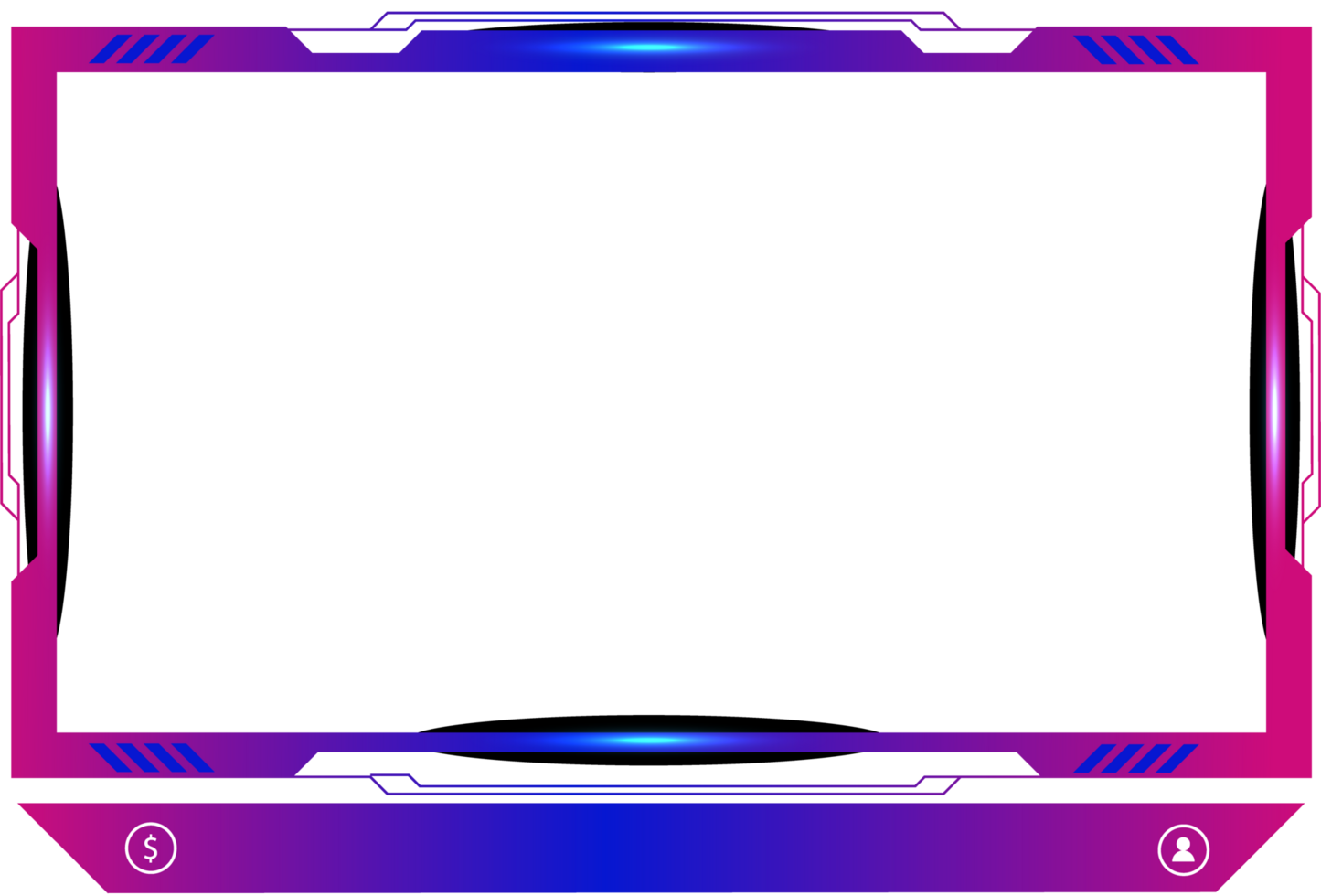 Live streaming overlay decoration with girly pink and blue color shade. Online gaming screen panel and border design for gamers. Live broadcast elements png with colorful buttons.