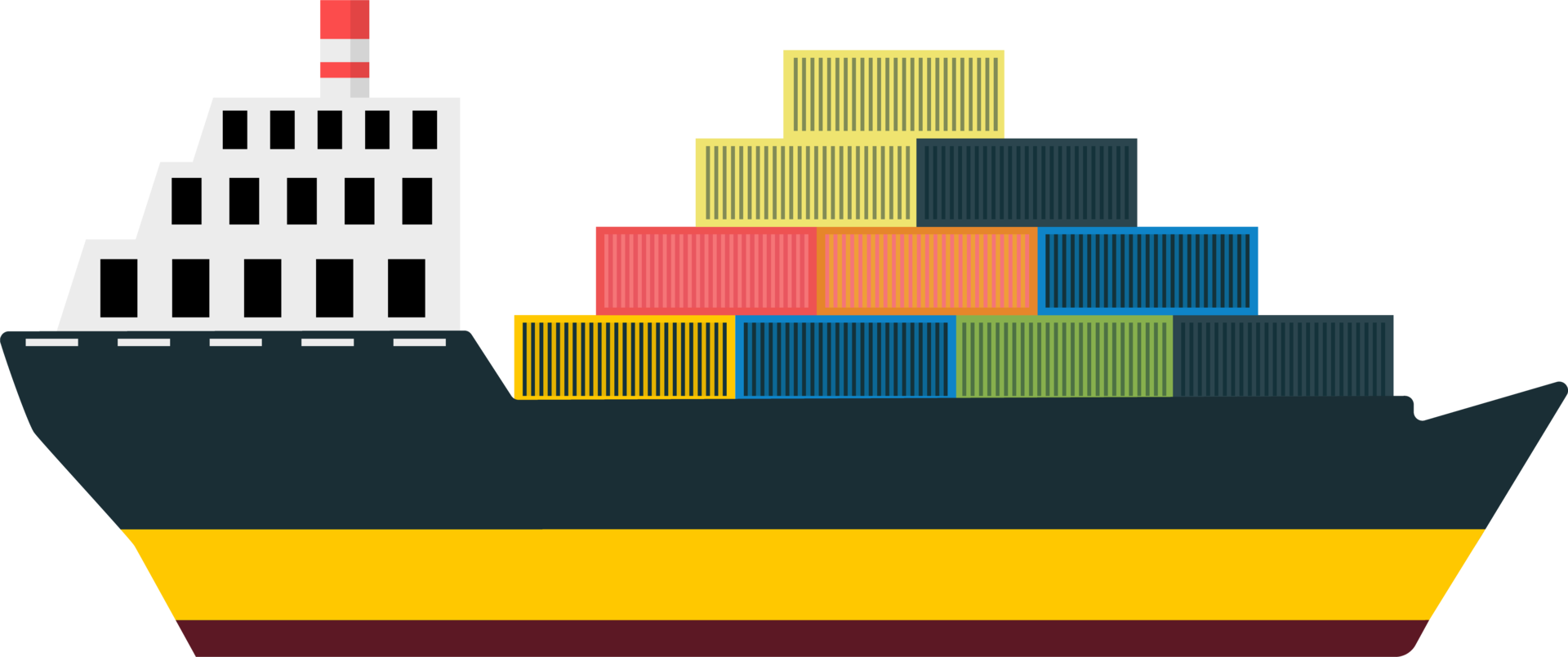 transportant cargaison avec une bateau. navire dans une chantier maritime. cargaison navire chargement récipient. le chantier maritime est plein de cargaison. png