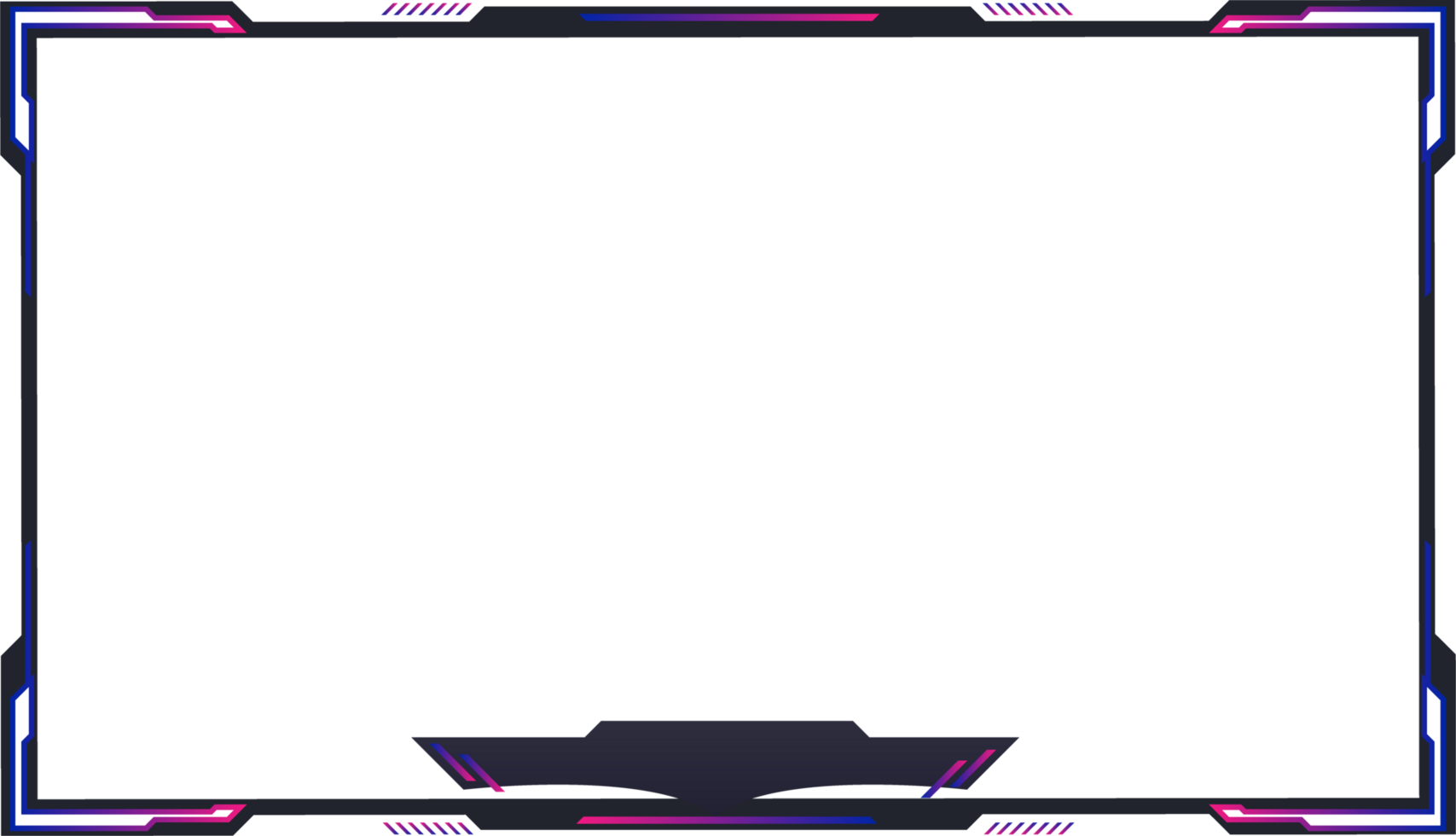 Futuristic gaming frame border design with online and offline screens. Modern gaming overlay layout png for streamers. Live streaming overlay template design with simple shapes and buttons.