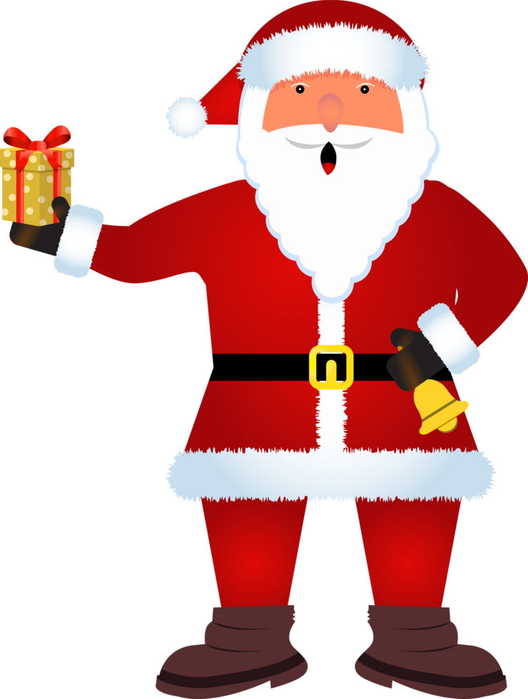 Santa Claus illustration with a jingle bell and a gift. Cute Santa Claus design. Christmas Santa Claus design png