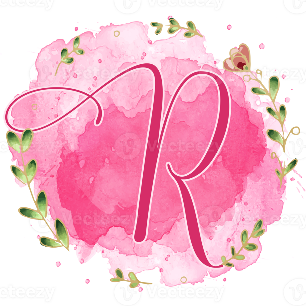 Pink watercolor alphabet set with floral and leaves round frame, includes font or letters and numbers. Beautiful elements for decorative purposes png