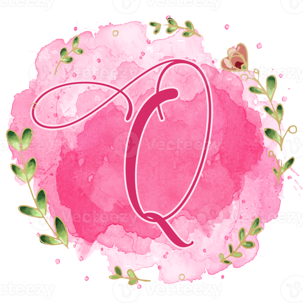 Pink watercolor alphabet set with floral and leaves round frame, includes font or letters and numbers. Beautiful elements for decorative purposes png