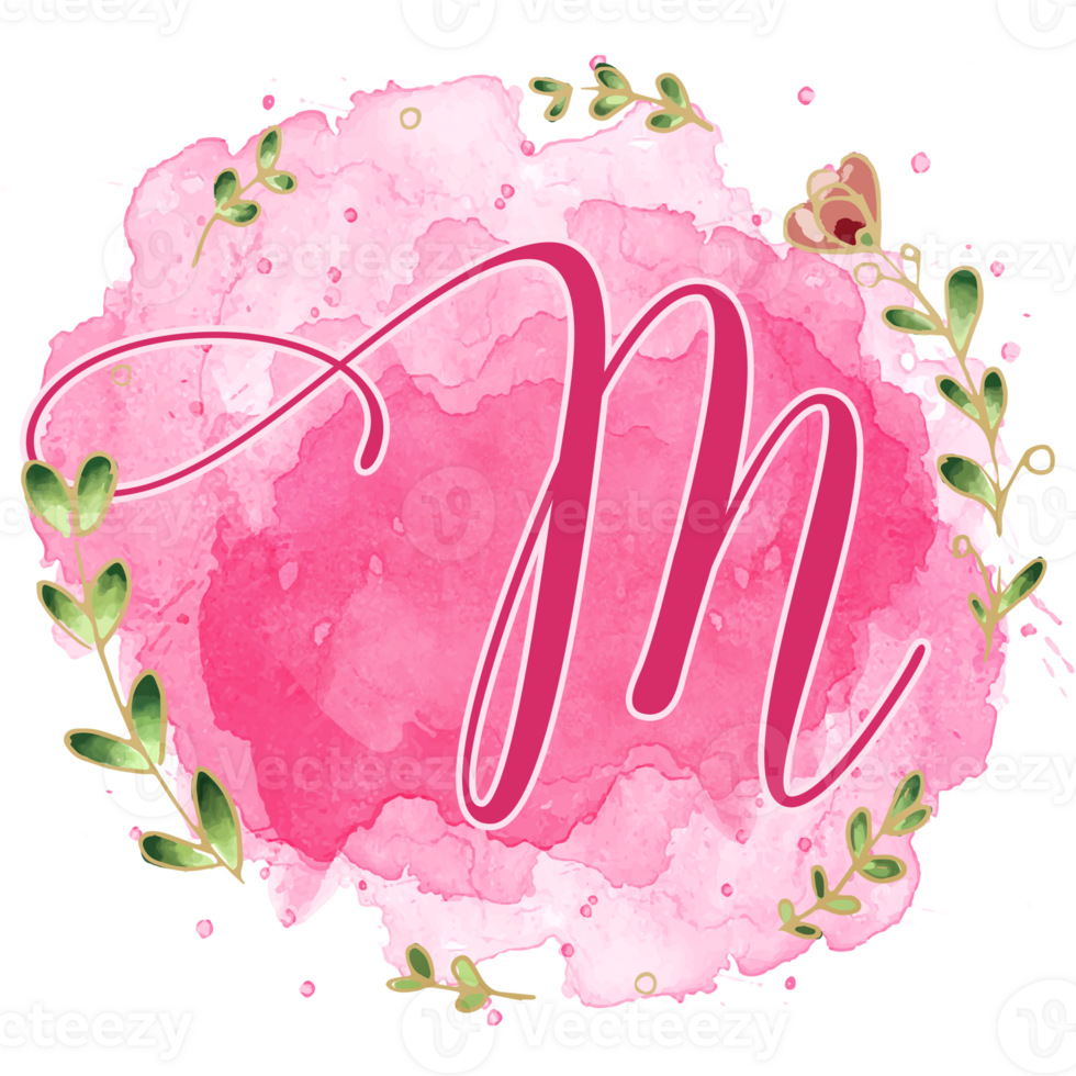 Pink watercolor alphabet set with floral and leaves round frame, includes font or letters and numbers. Beautiful elements for decorative purposes png