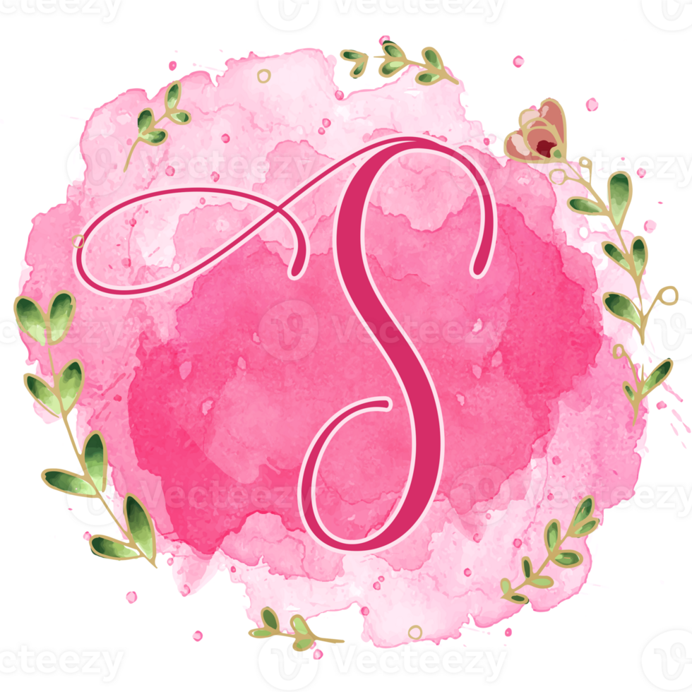 Pink watercolor alphabet set with floral and leaves round frame, includes font or letters and numbers. Beautiful elements for decorative purposes png