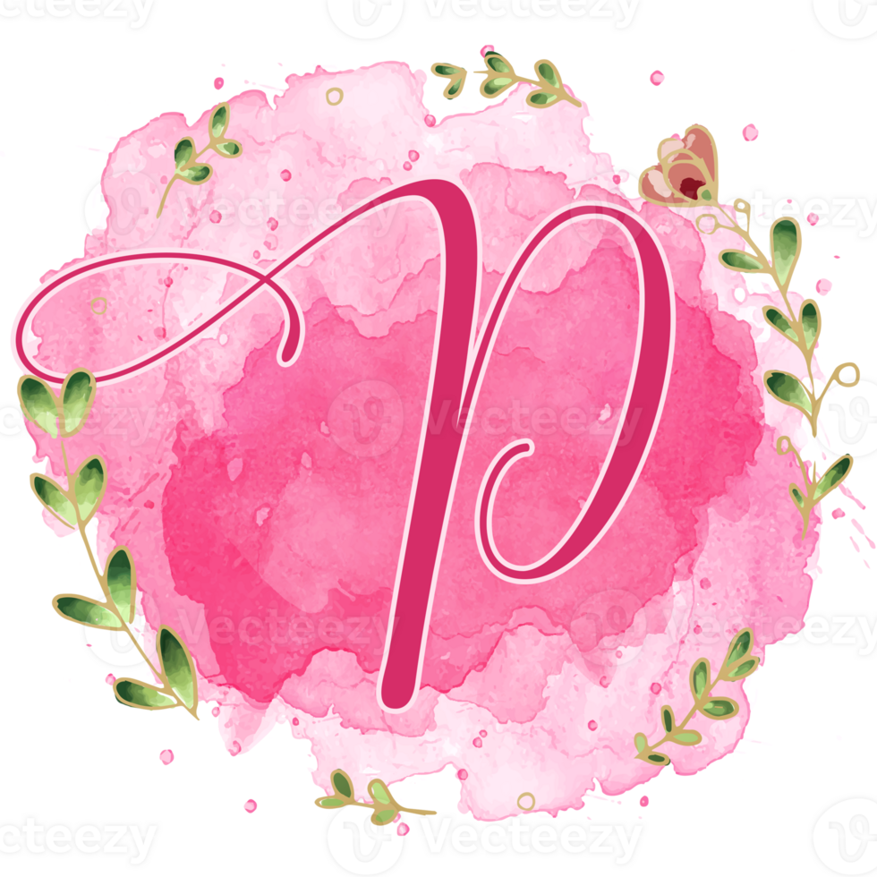 Pink watercolor alphabet set with floral and leaves round frame, includes font or letters and numbers. Beautiful elements for decorative purposes png