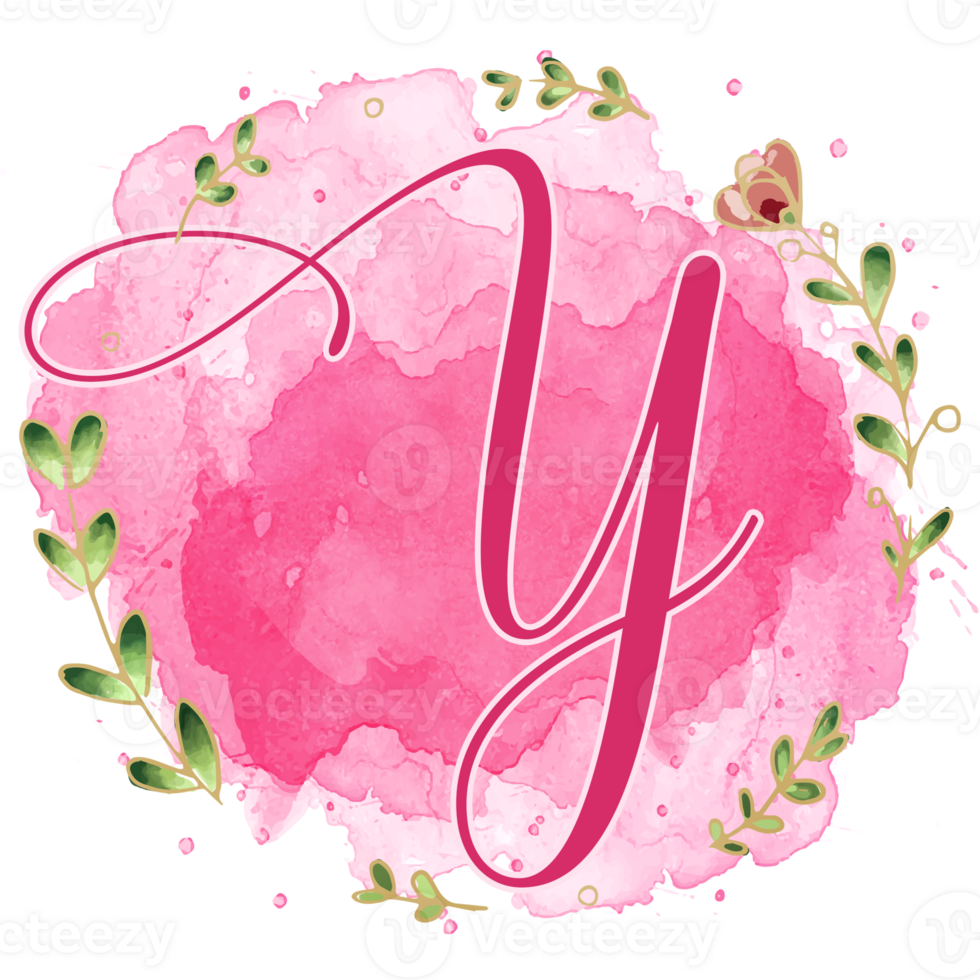 Pink watercolor alphabet set with floral and leaves round frame, includes font or letters and numbers. Beautiful elements for decorative purposes png