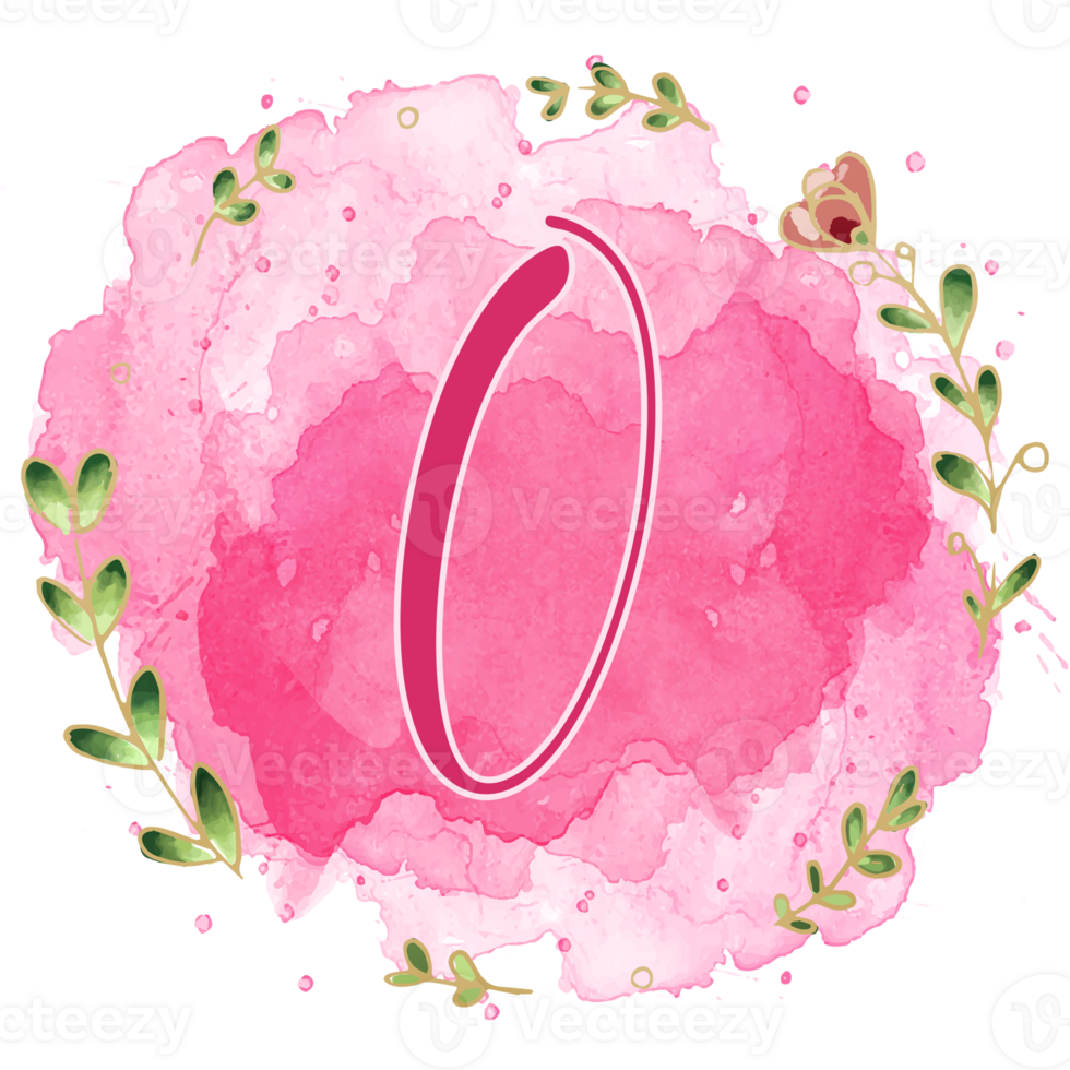 rosa vattenfärg alfabet uppsättning med blommig och löv runda ram, inkluderar font eller brev och tal. skön element för dekorativ syften png