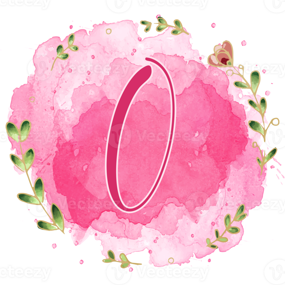 Pink watercolor alphabet set with floral and leaves round frame, includes font or letters and numbers. Beautiful elements for decorative purposes png