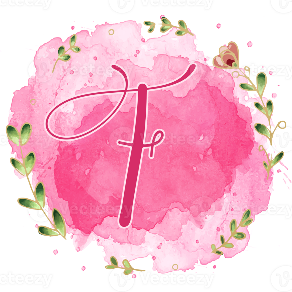 Pink watercolor alphabet set with floral and leaves round frame, includes font or letters and numbers. Beautiful elements for decorative purposes png