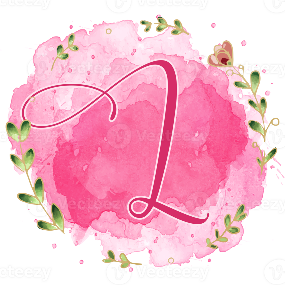 Pink watercolor alphabet set with floral and leaves round frame, includes font or letters and numbers. Beautiful elements for decorative purposes png