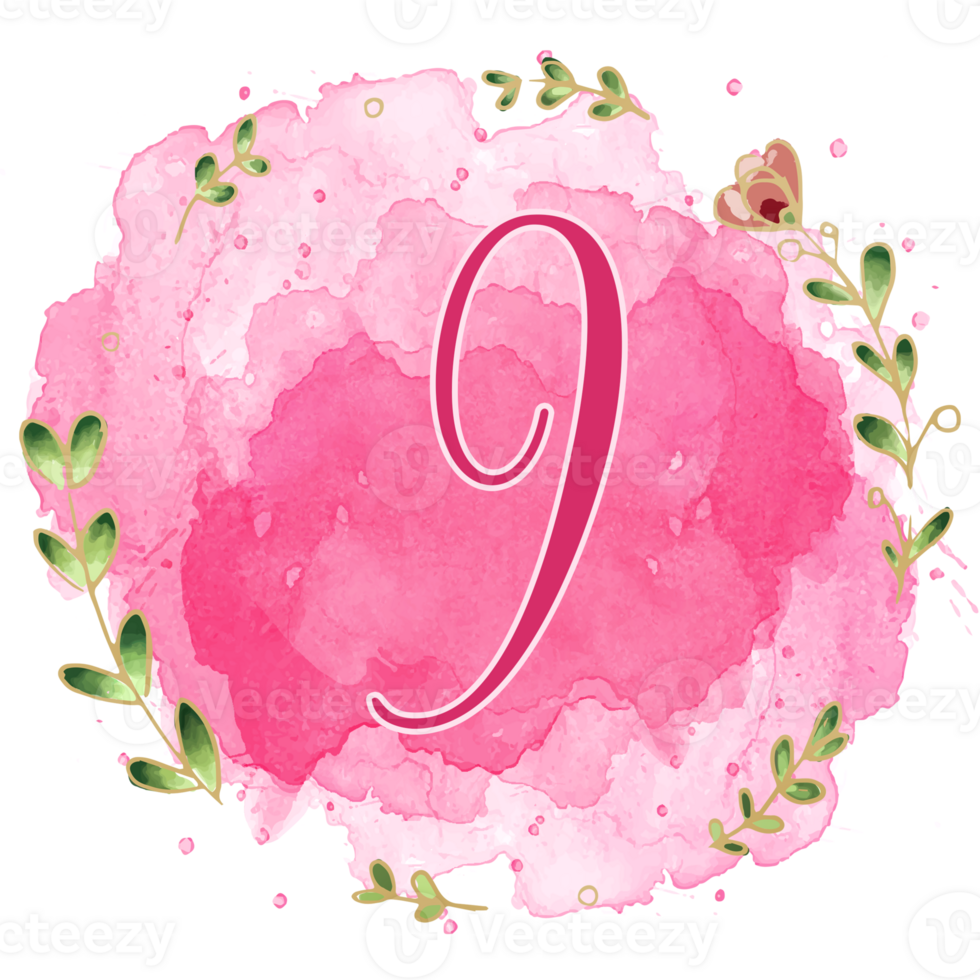 Pink watercolor alphabet set with floral and leaves round frame, includes font or letters and numbers. Beautiful elements for decorative purposes png