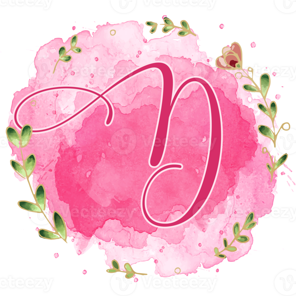 Pink watercolor alphabet set with floral and leaves round frame, includes font or letters and numbers. Beautiful elements for decorative purposes png