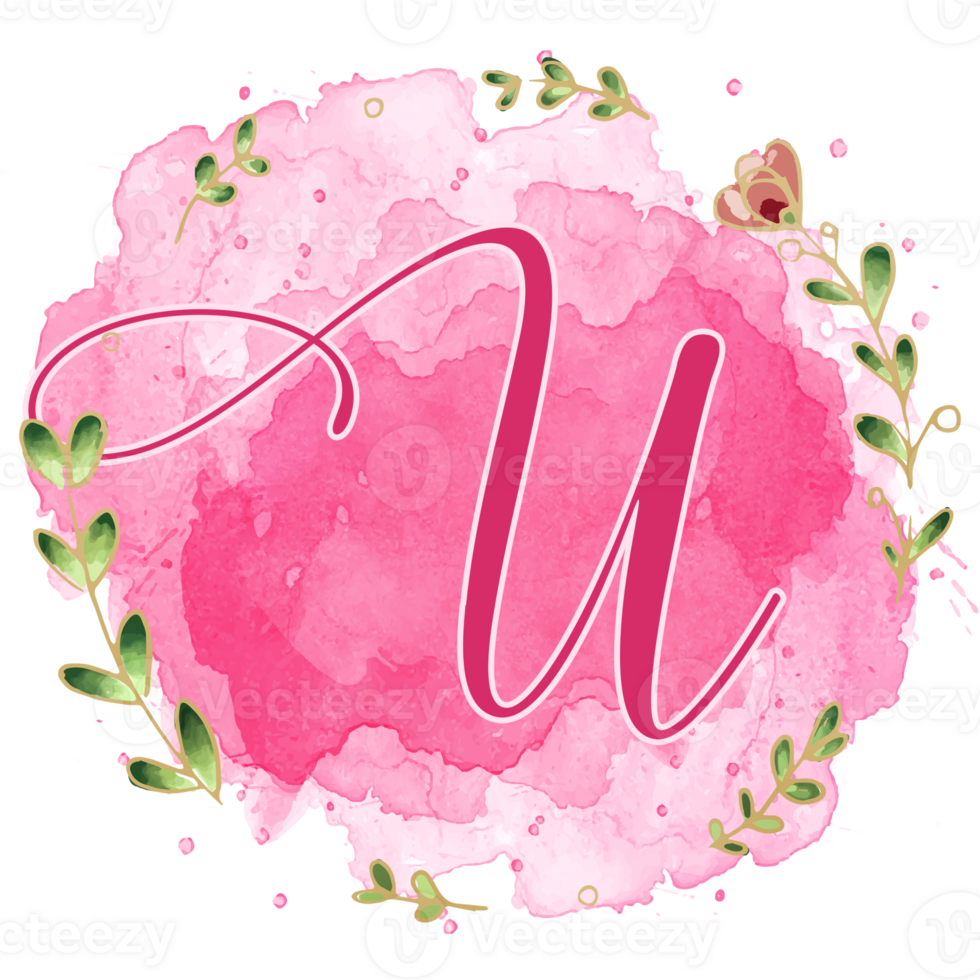 Pink watercolor alphabet set with floral and leaves round frame, includes font or letters and numbers. Beautiful elements for decorative purposes png