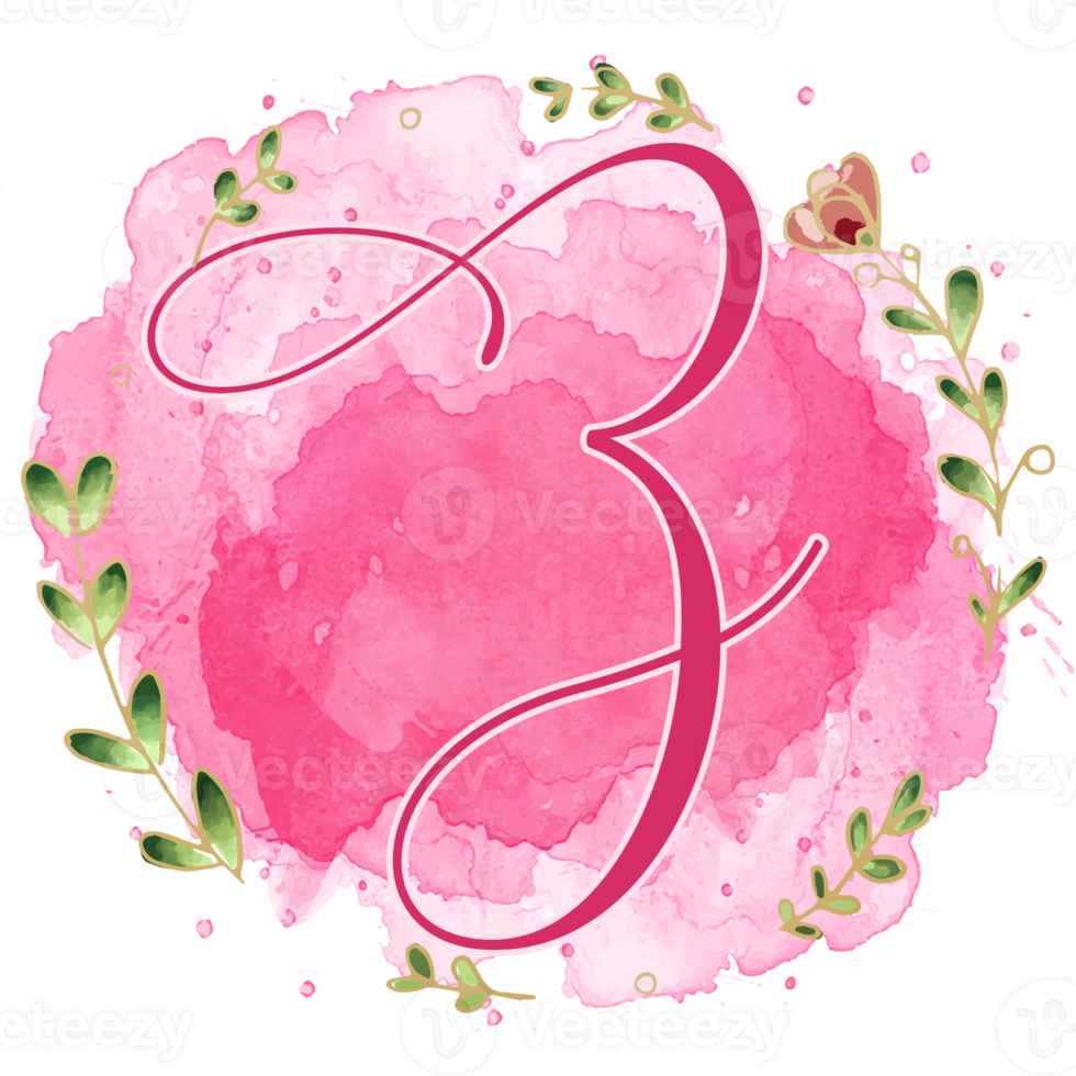 Pink watercolor alphabet set with floral and leaves round frame, includes font or letters and numbers. Beautiful elements for decorative purposes png