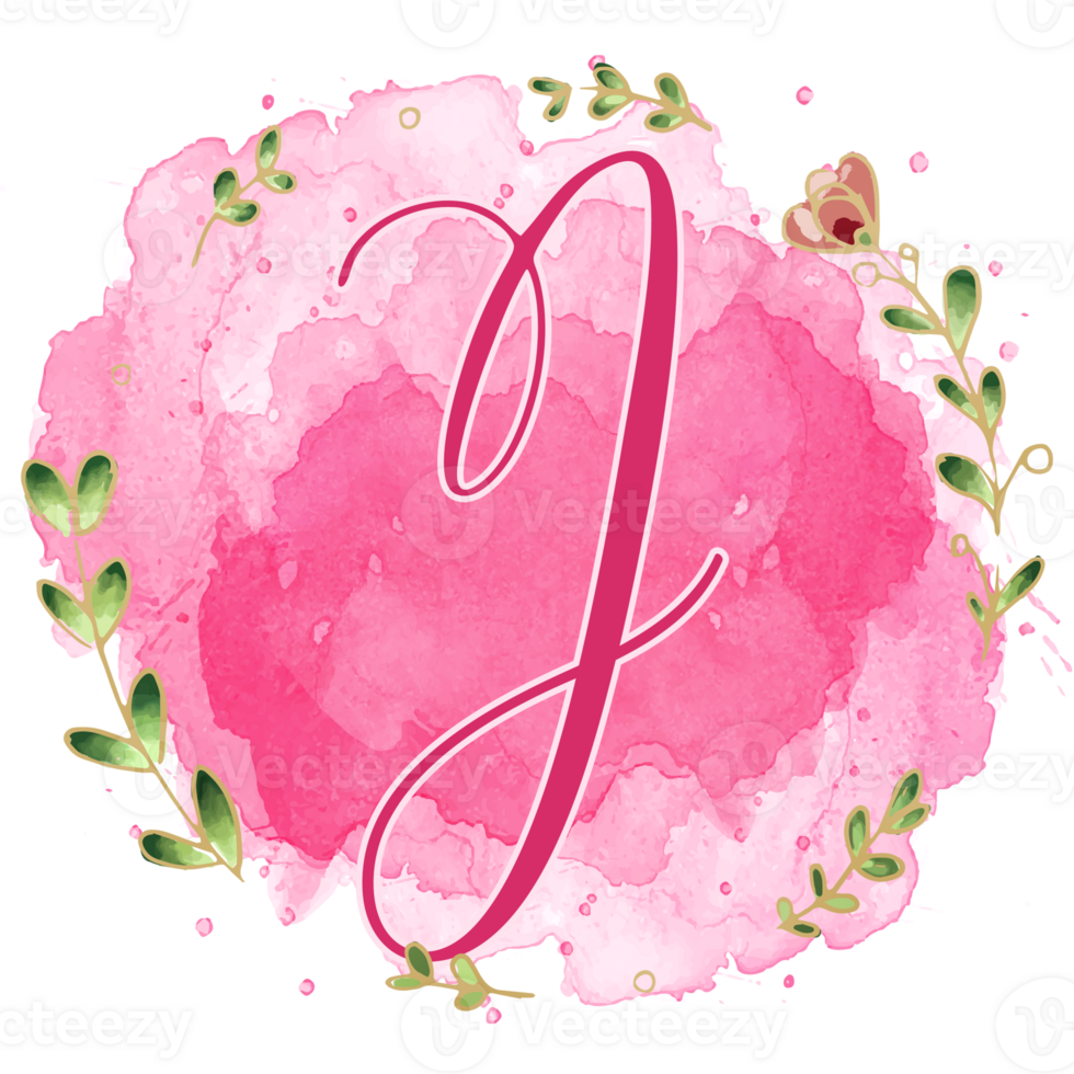 Pink watercolor alphabet set with floral and leaves round frame, includes font or letters and numbers. Beautiful elements for decorative purposes png