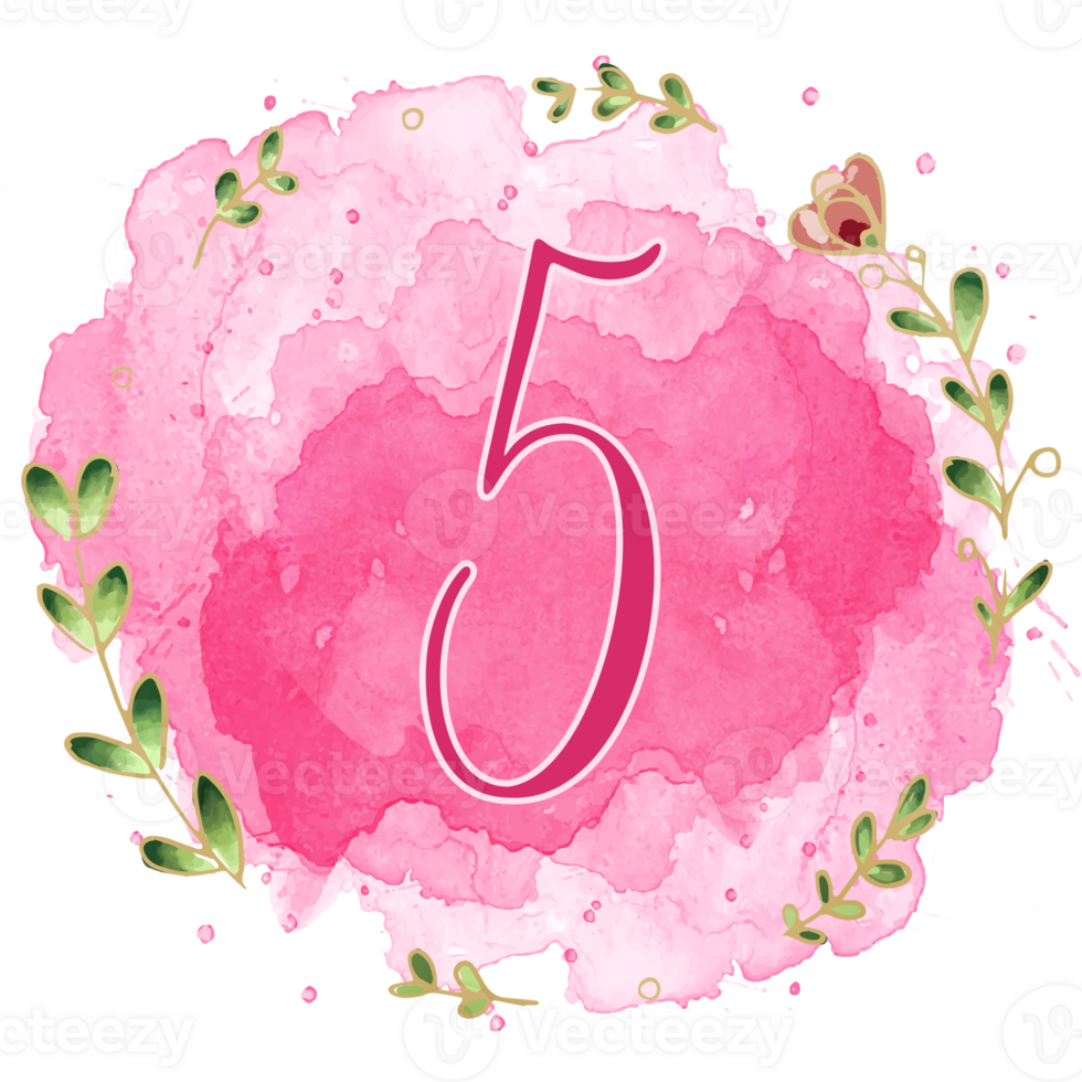 Pink watercolor alphabet set with floral and leaves round frame, includes font or letters and numbers. Beautiful elements for decorative purposes png