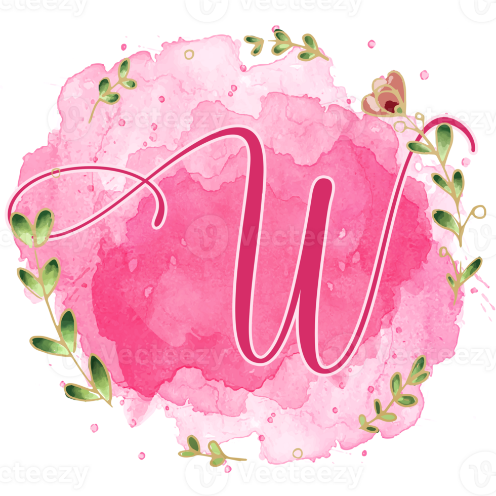 Pink watercolor alphabet set with floral and leaves round frame, includes font or letters and numbers. Beautiful elements for decorative purposes png