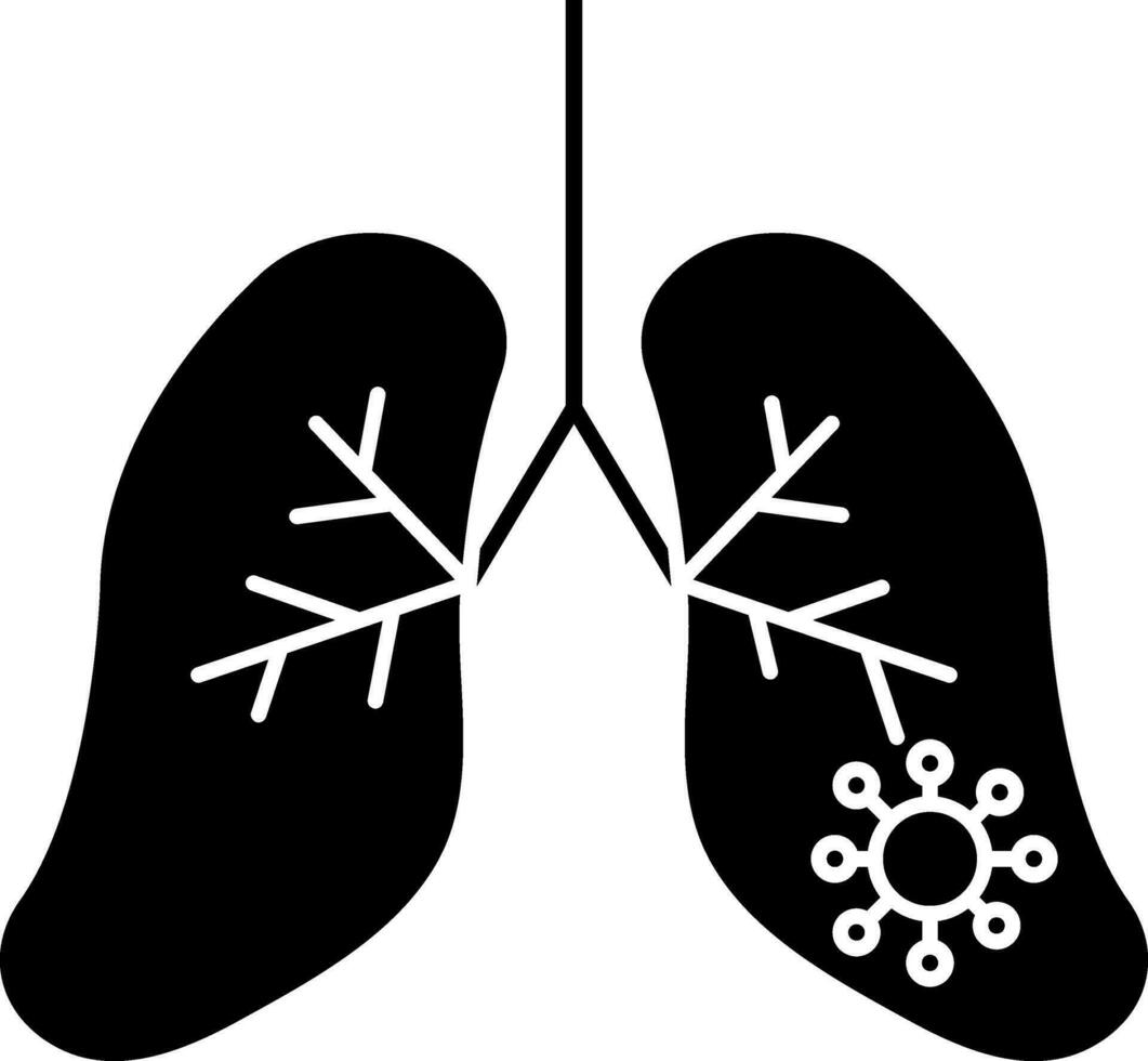 Virus Infected Lungs Icon In Black And White Color. vector