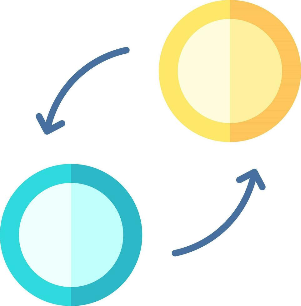 Illustration Of Exchange Coin Icon In Cyan And Yellow Color. vector