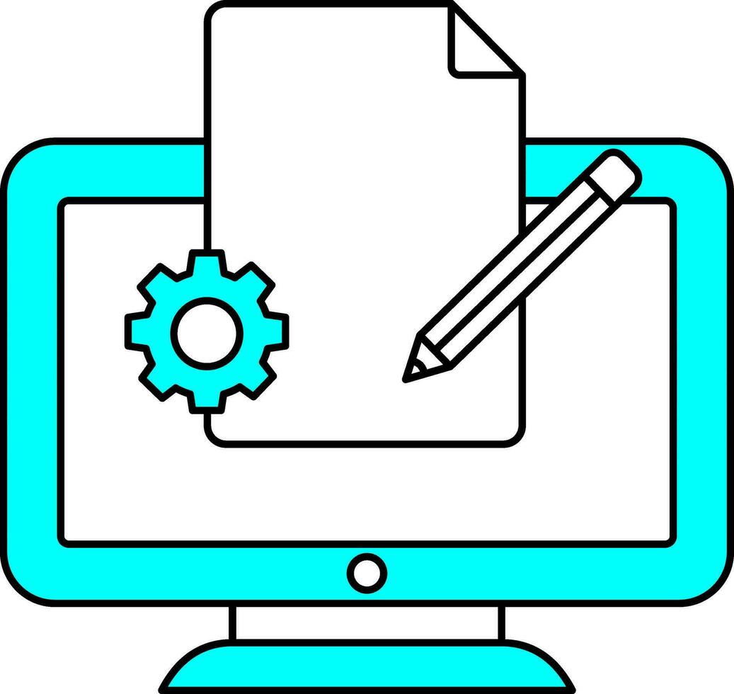 Computer Management Icon Or Symbol In Cyan And White Color. vector