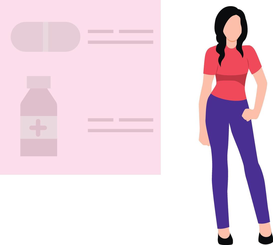 The girl is looking at the medicine prescription. vector