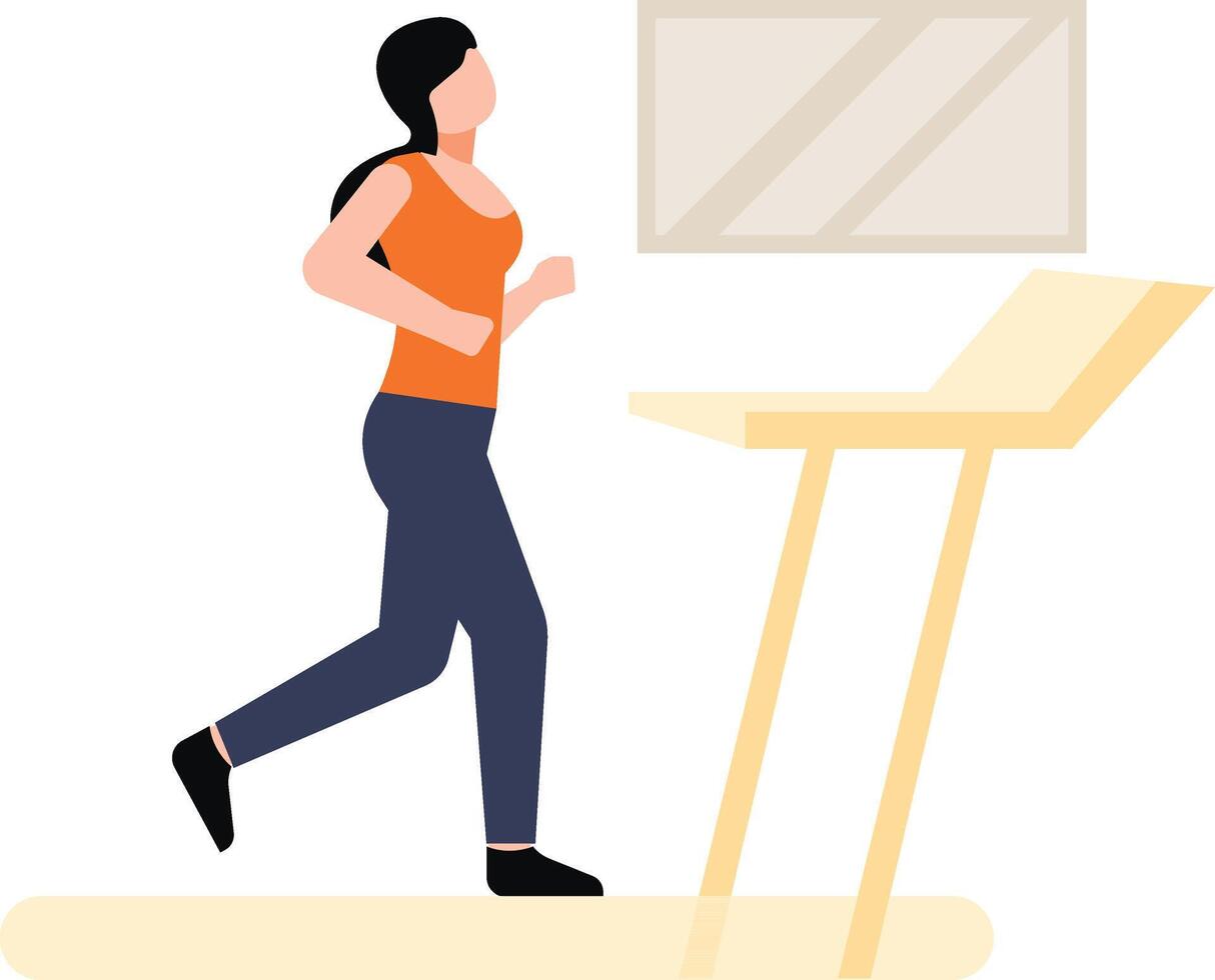 The girl is running on the treadmill. vector