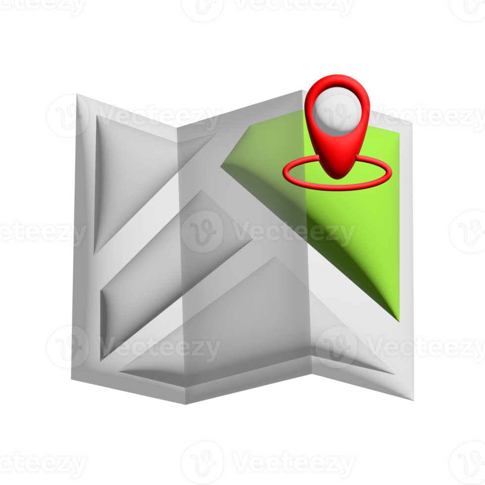 city map with icon Pin location on the paper, 3d render. png