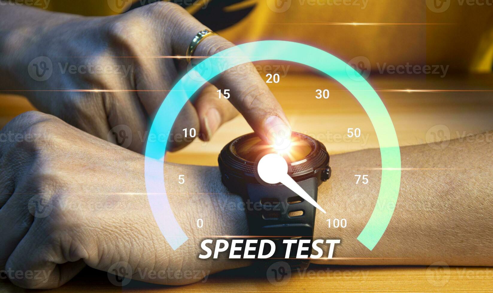 fast internet connection speedtest network bandwidth technology Man using high speed internet with smartphone and laptop computer. 5G quality, speed optimization. photo