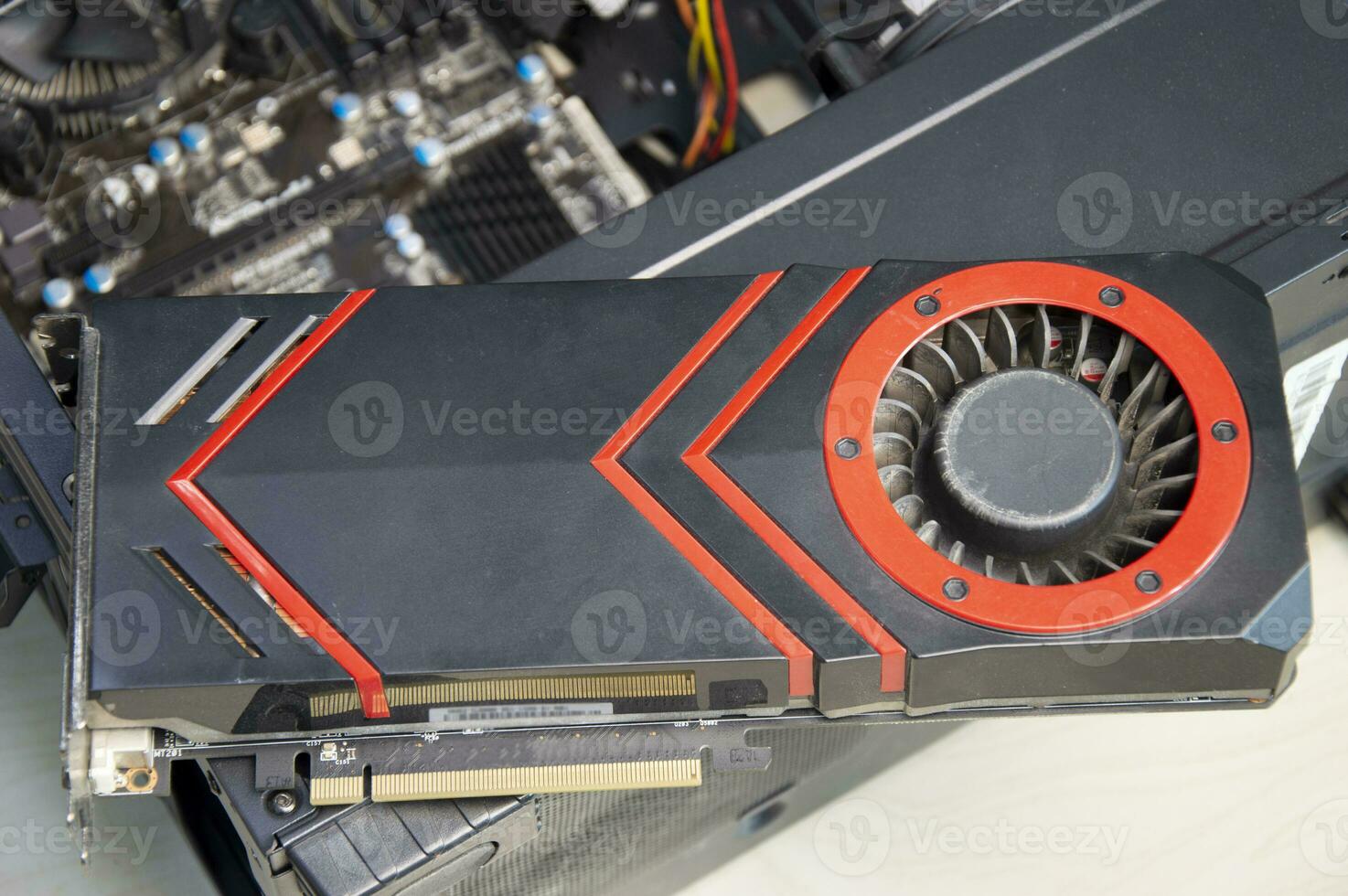 top view computer graphics card with dust stuck, computer repair photo