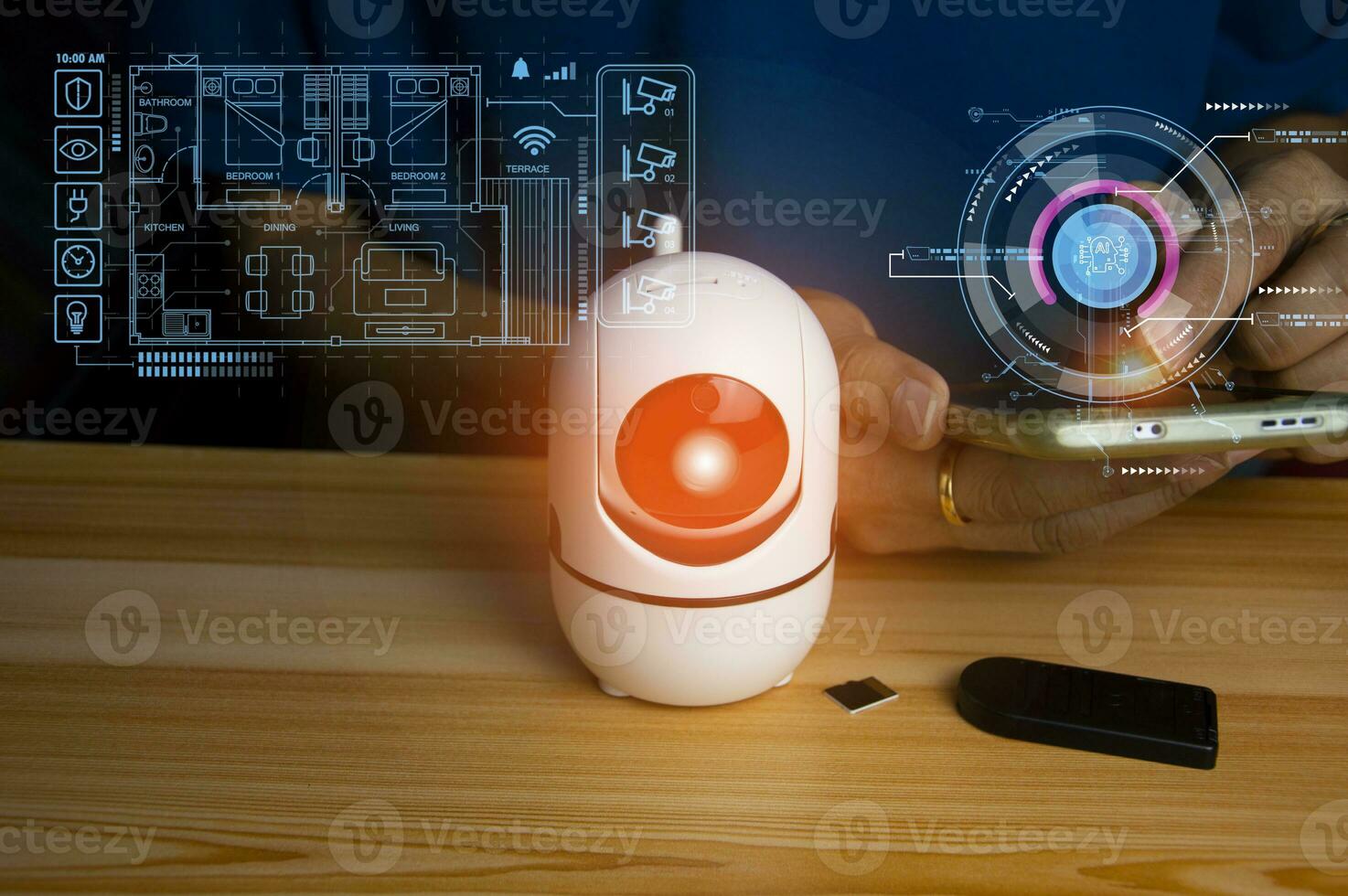 IP wifi wireless security camera supports Internet installation technology, security systems, smart home applications. photo
