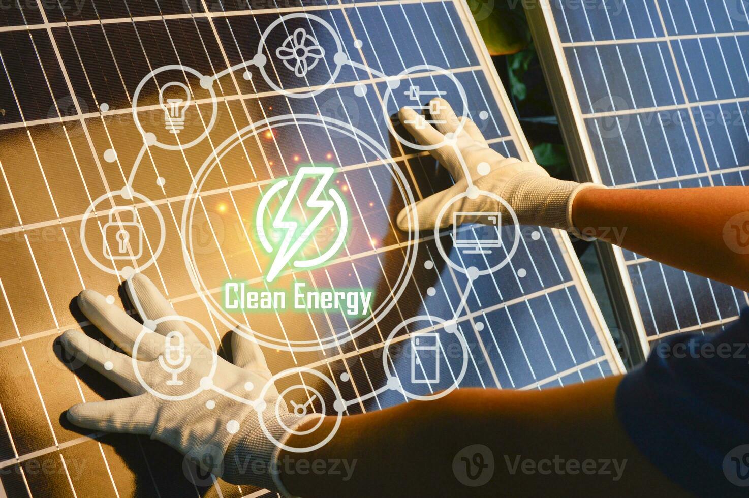 The concept of using clean energy, energy from solar cells photo