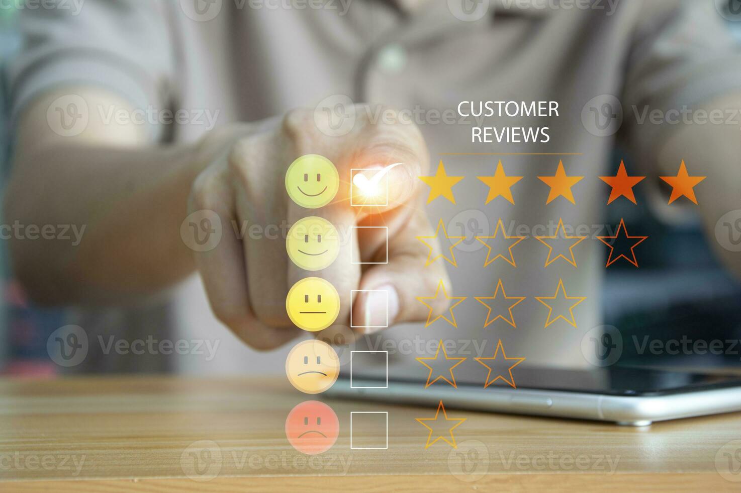 Users rate their service experience on the online application for a customer satisfaction survey concept. photo