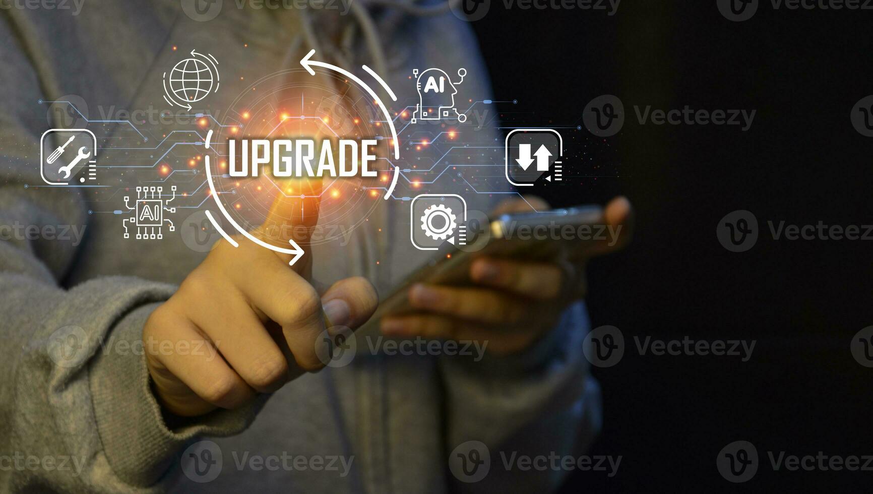 Update application software and hardware upgrade technology concept, AI upgrade photo