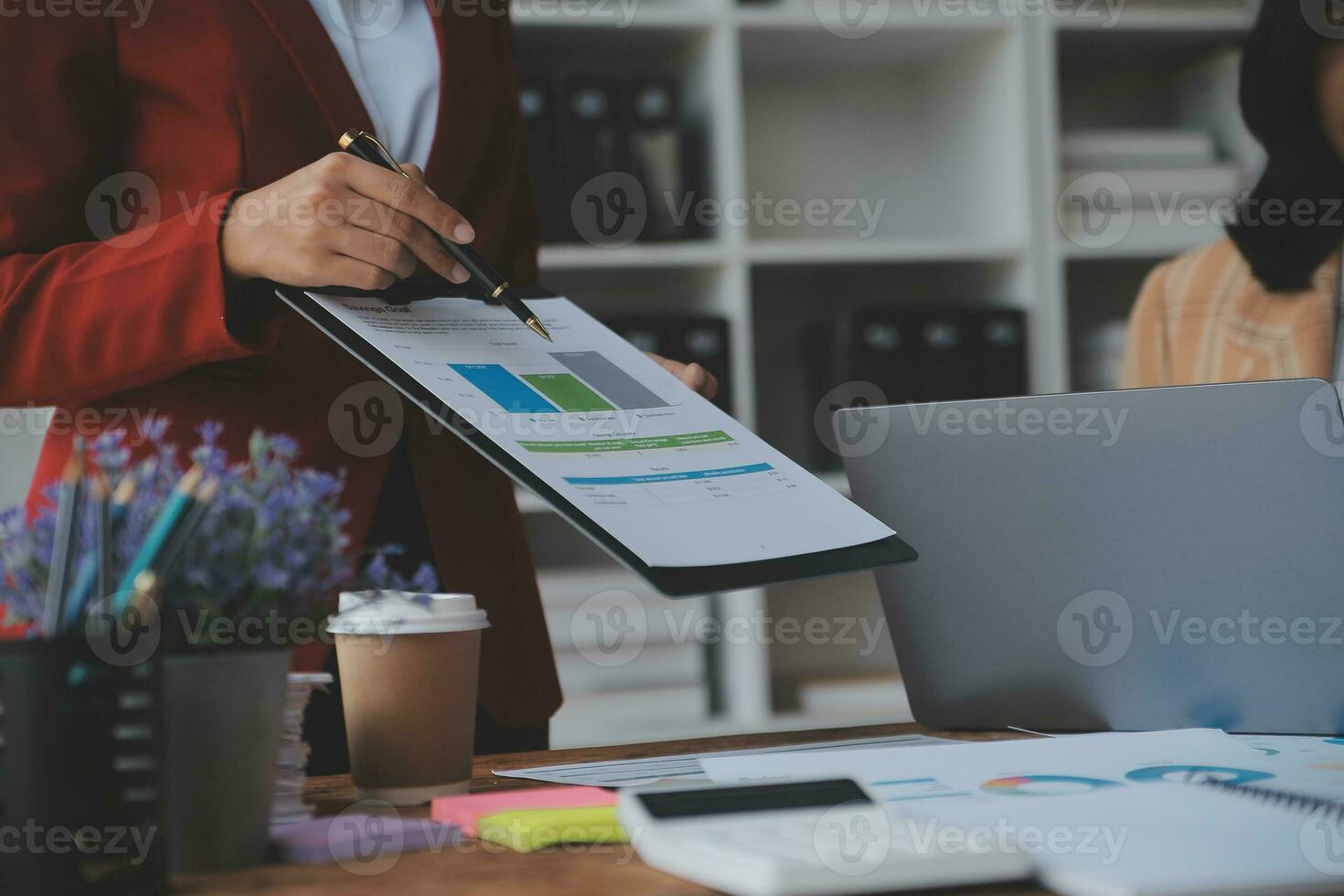 Team of business people are meeting to analyze data for marketing plan,Market research reports and income statistics, Financial and Accounting concept. photo