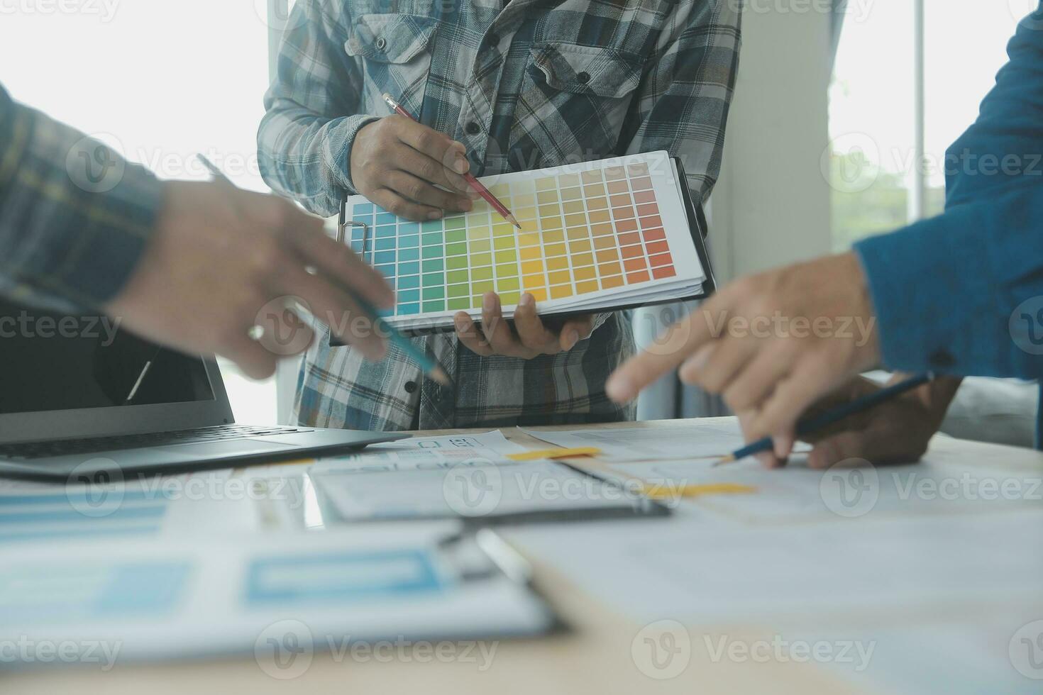 Website designer Creative planning application development draft sketch drawing template layout framework wireframe design studio . User experience concept . photo