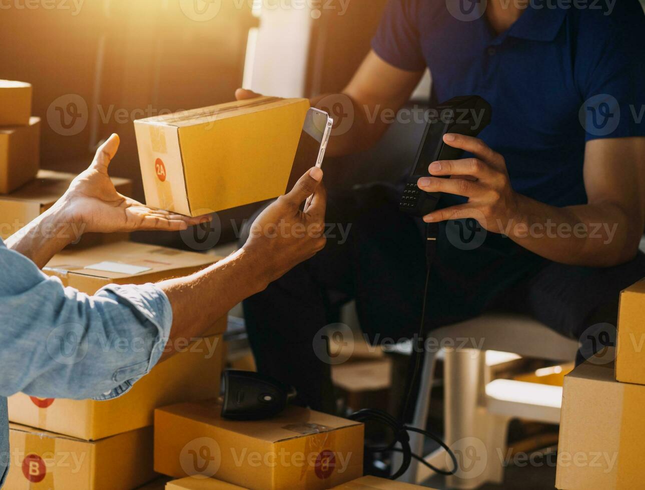 Business woman start up small business entrepreneur SME success .freelance woman working at home with Online Parcel delivery. SME and packaging deliveryconcept photo