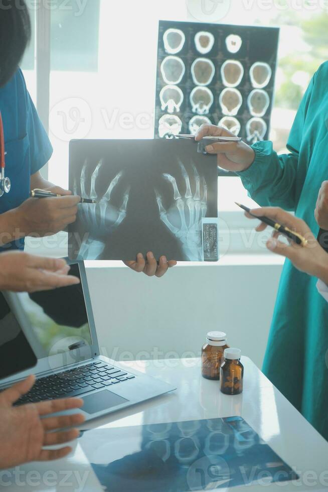 Communication during doctors meeting in hospital photo