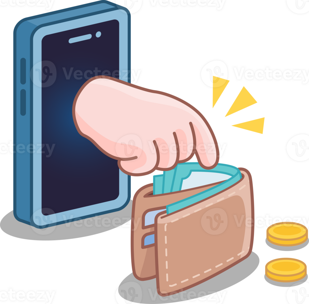 Hand taking money from wallet, online scam, cyber crime png