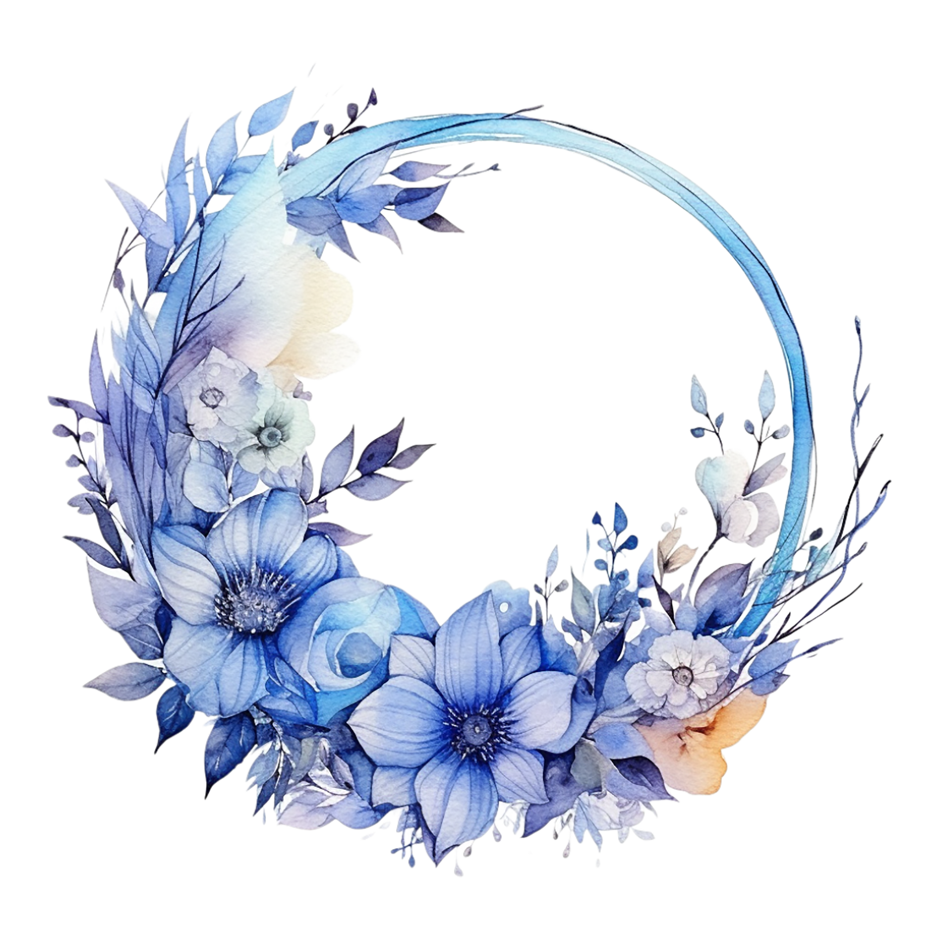 DESIGN ART Designart Circle Blue Flowers Digital Art on Wrapped